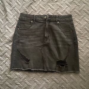 Distressed black denim shorts
